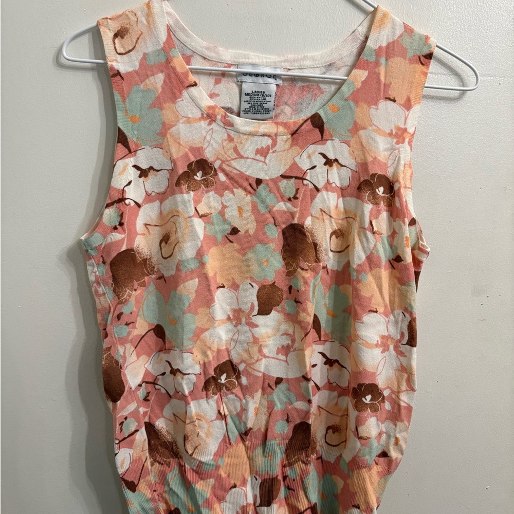 George Floral Tank Top - Pink, Brown, Cream
